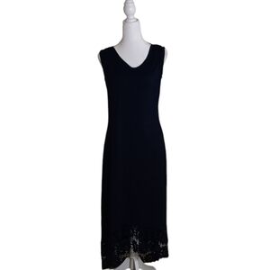 Nina Leonard Dress Navy V-neck Sleeveless Lace Maxi S